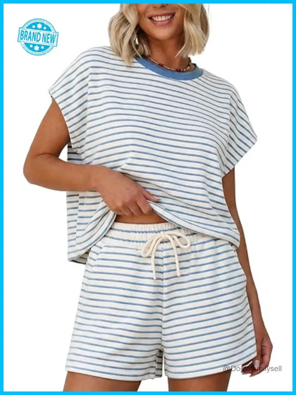 2 Piece Short Set Lounge Shorts Striped Matching Set Travel Outfit